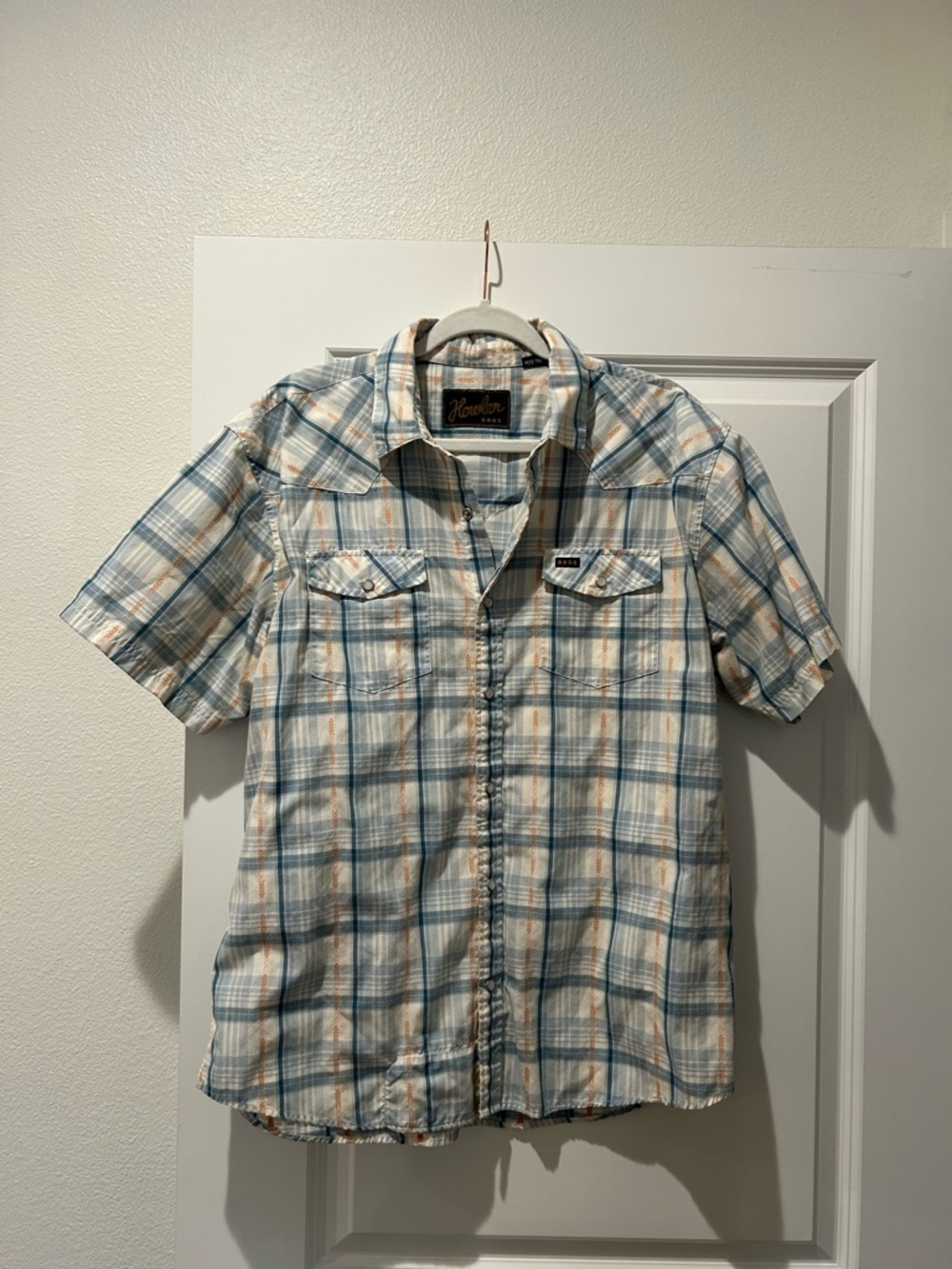 Howler Bros Casual Plaid Short-Sleeve Shirt - Light Blue & Cream